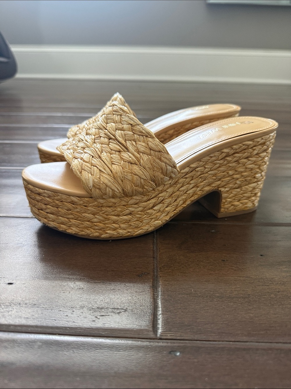 Woven Raffia Platform Slide Sandals - Natural Nine West